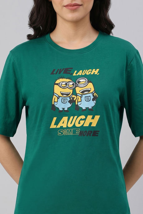 Zivame Minions Knit Cotton Loungewear Top - Ulramarine Green — image 6